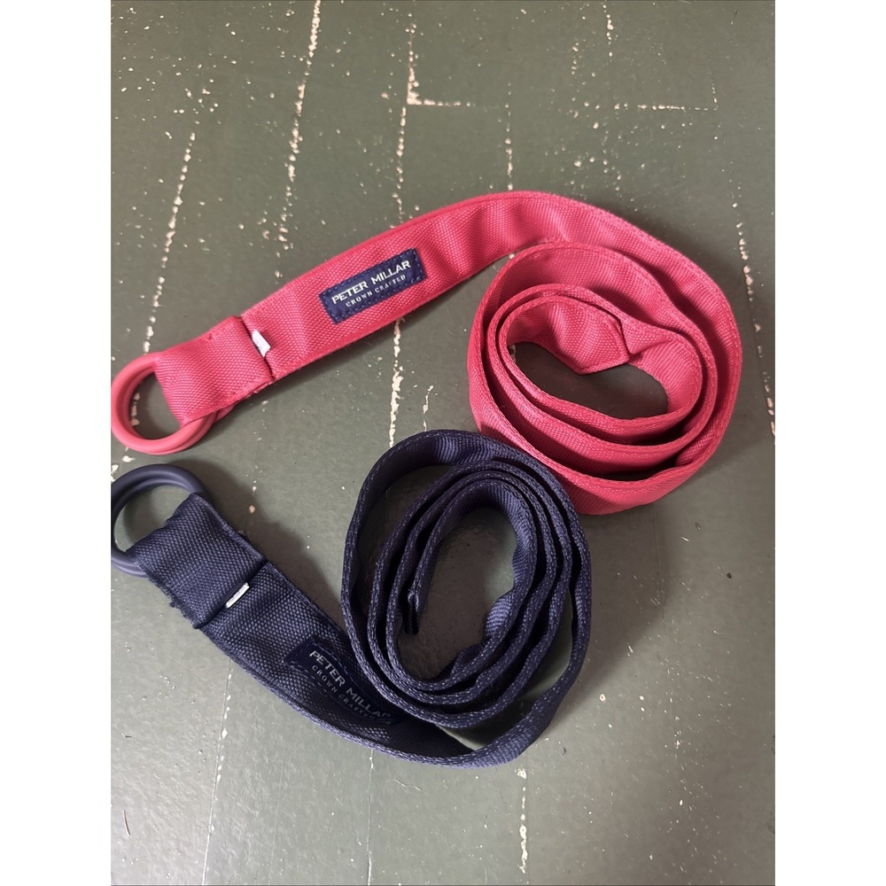 Peter Millar Crown Crafted Navy / Pink Performance O-Ring Belt - Med Set Of 2